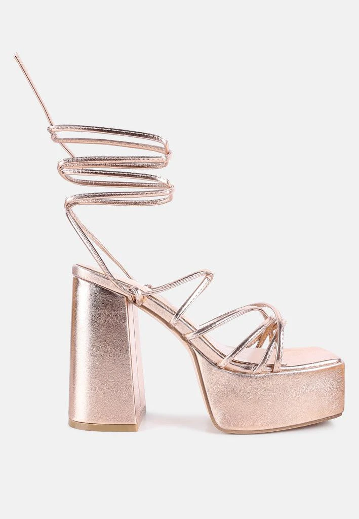 London Rag anvil metallic block heeled lace up sandals 8