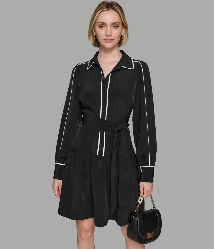 Karl Lagerfeld Paris FIT & FLARE SHIRT DRESS WITH CONTRAST PIPING 1