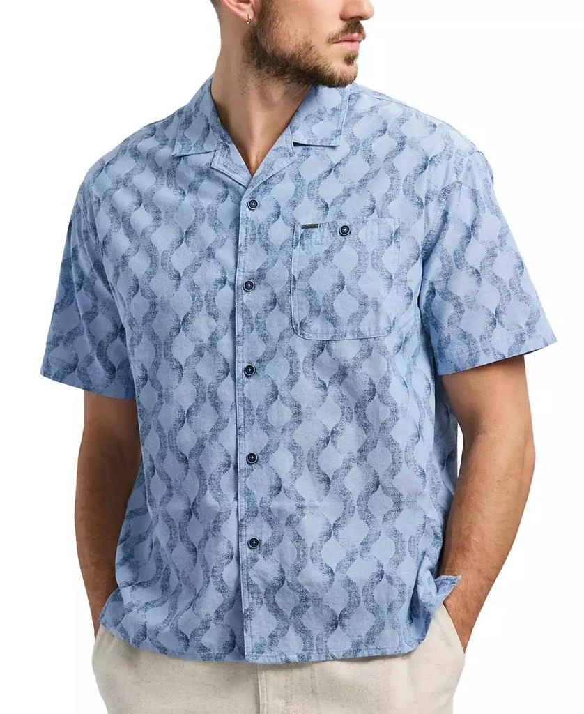 BUFFALO David Bitton Men's Sonix Relaxed Fit Short Sleeve Wave Print Button-Front Camp Shirt 4