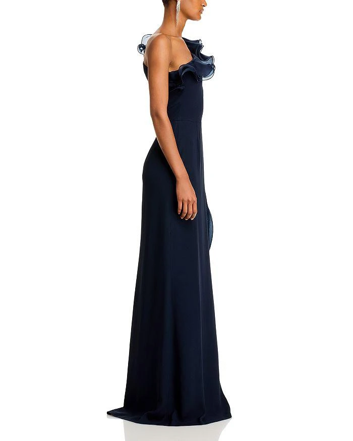 Teri Jon One Shoulder Crepe Column Gown 5