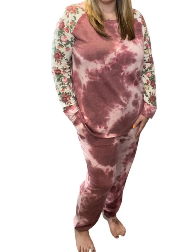 Honeyme Honeyme - Tie Dye with Floral Accent Lounge Set