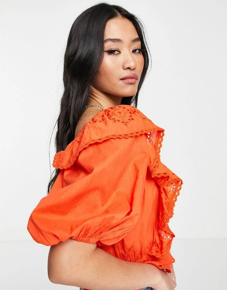 Miss Selfridge Miss Selfridge festival broderie frill detail crop top in burnt orange 3