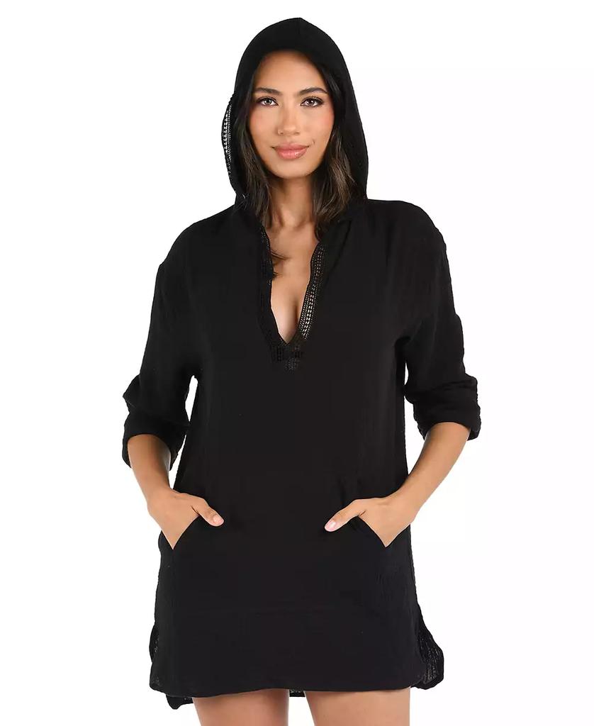 La Blanca Women's Seaside Hoodie with Kangaroo Pocket & Crochet Edging Detail Cover-Up