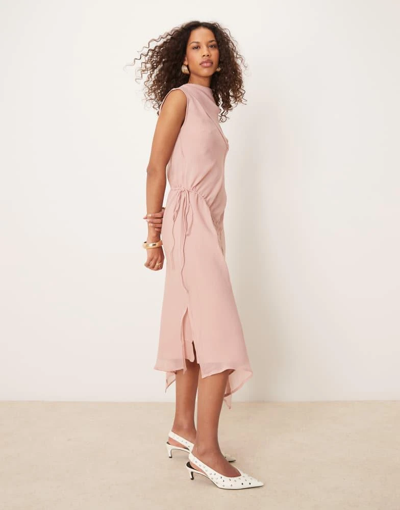 knee length dresses for ladies Asos Design Shirred Bunny Tie Prom Midi Dress In Rose Pink main image 0
