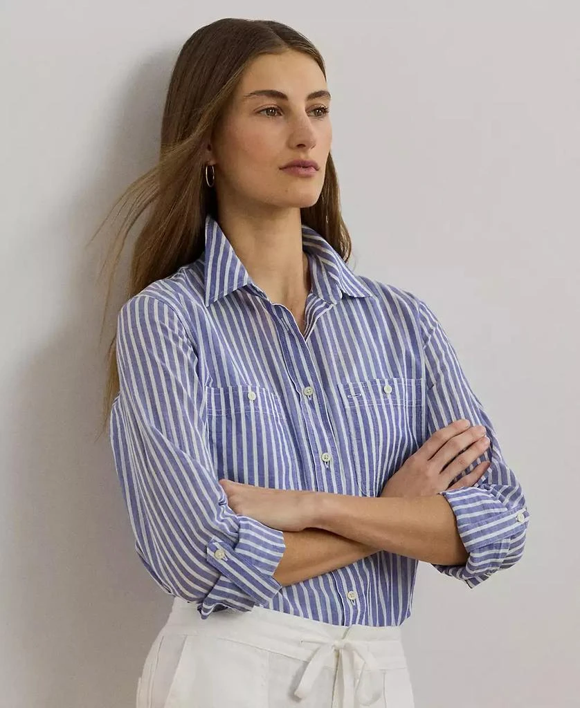 Ralph Lauren Women's Relaxed-Fit Voile Roll-Tab-Sleeve Shirt 1