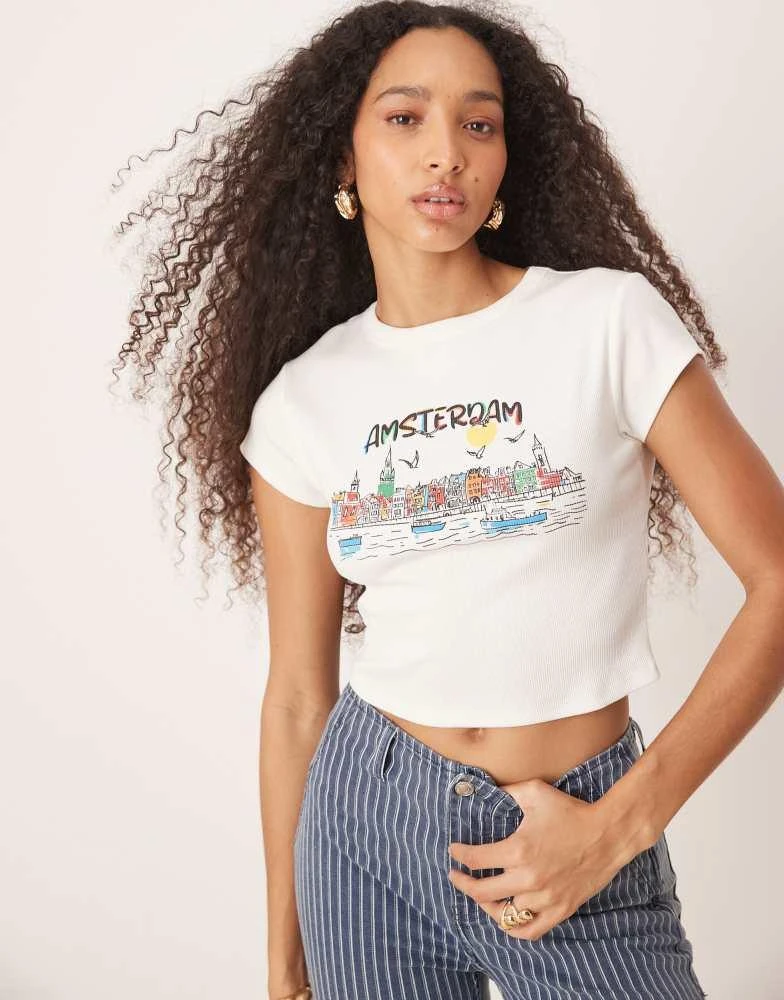 ASOS ASOS DESIGN baby tee with amsterdam location graphic in cream