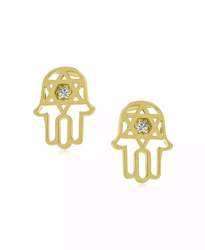 Bling Jewelry Tiny Petite Judaic Jewelry CZ Accent14K Yellow Gold Hamsa Hebrew Star Of David Judaic Stud Earrings For Women For Bat Mitzvah Secure Screw Back 3