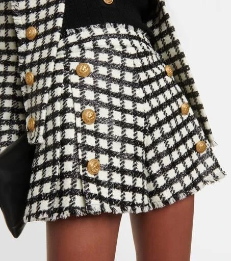 Balmain High-rise checked wool-blend shorts 4
