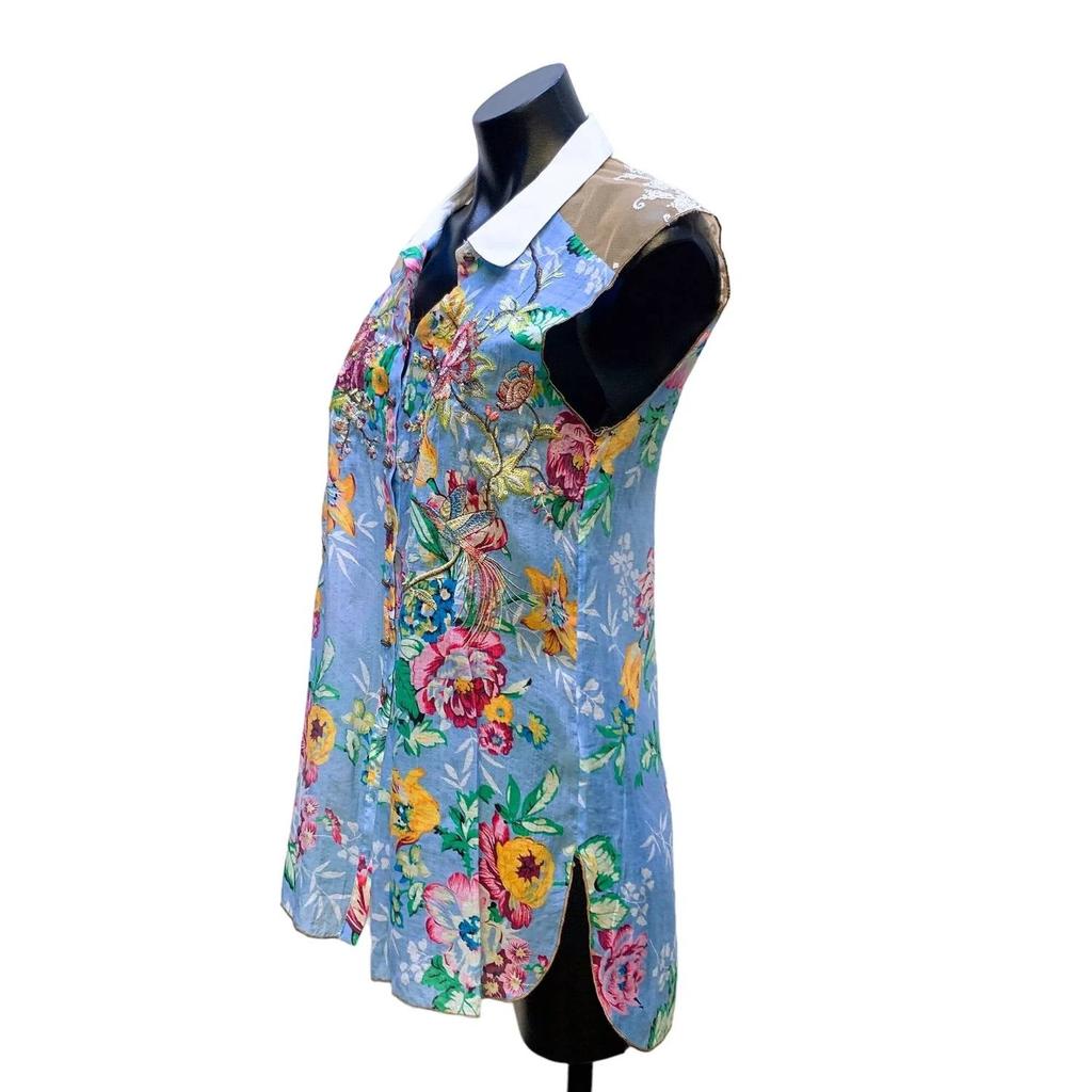 ARATTA Aratta - Silent Journey Floral Embroidered Sleeveless Button-down Shirt