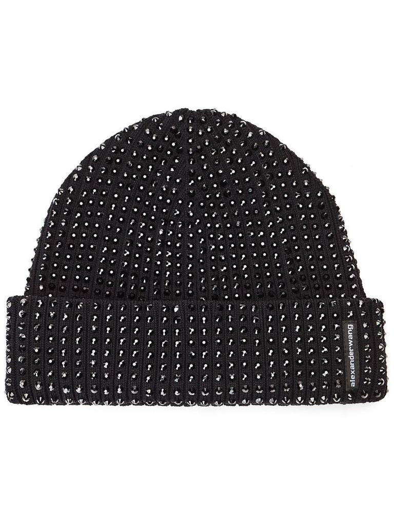 Shop logo earmuff beanie in ribbed wool stretch on Sale at