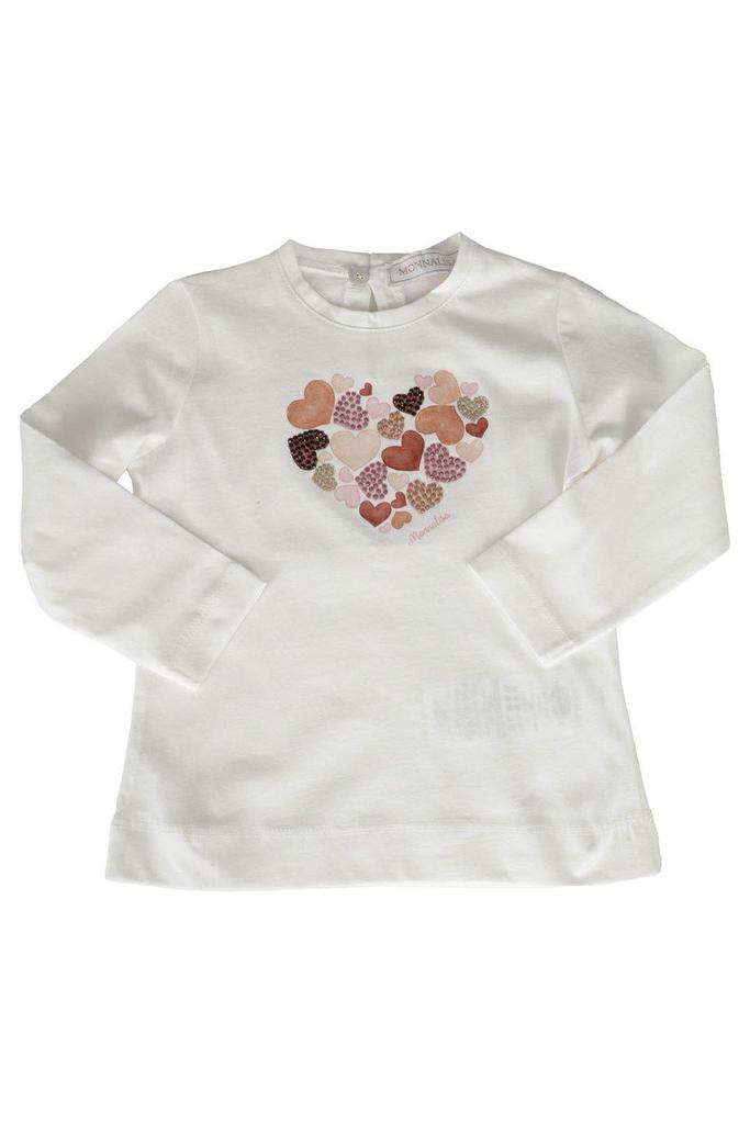 MONNALISA Rhinestone Heart Print Jersey T-shirt