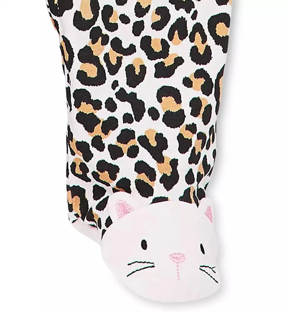 Little Me Baby Girls Animal Print Footed Coverall With Cat Applique 3