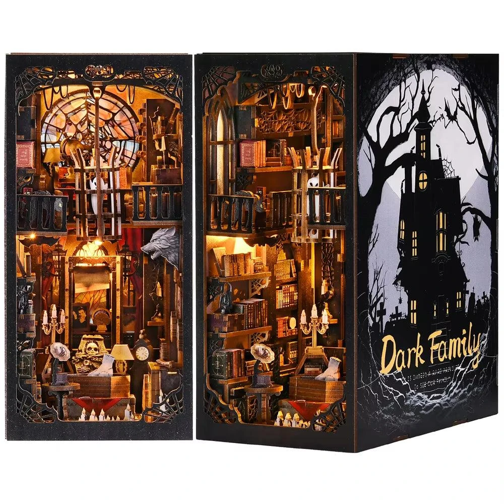 ASLOWSNAIL Gothic Style Dark Family DIY Wooden Puzzle Book Nook Kit for Bookshelf Dollhouse Model and Home Decoration
