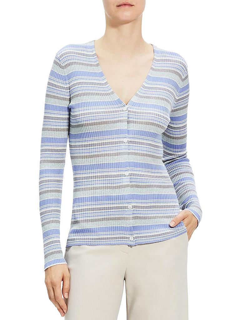 Theory Womens 100% Silk Ribbed Cardigan Sweater