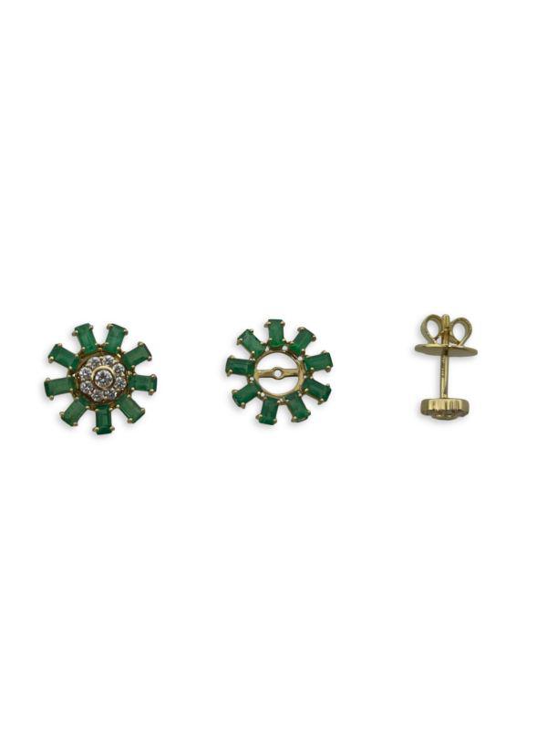 HUEB 18K Yellow Gold, Green Emerald & Diamond Stud Earrings