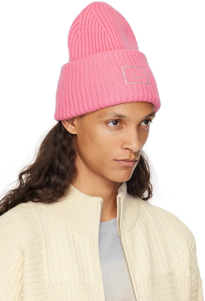 Acne Studios Pink Embellished Face Logo Beanie 2