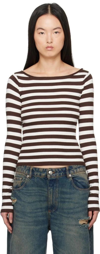 Frankies Bikinis Brown & Off-White Theo Striped Knit Sweater 1