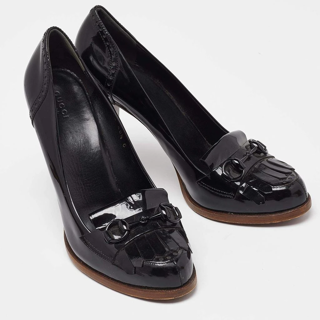 Gucci Gucci Black Brogue Patent Leather Horsebit Fringe Detail Loafer Pumps Size 40.5 4