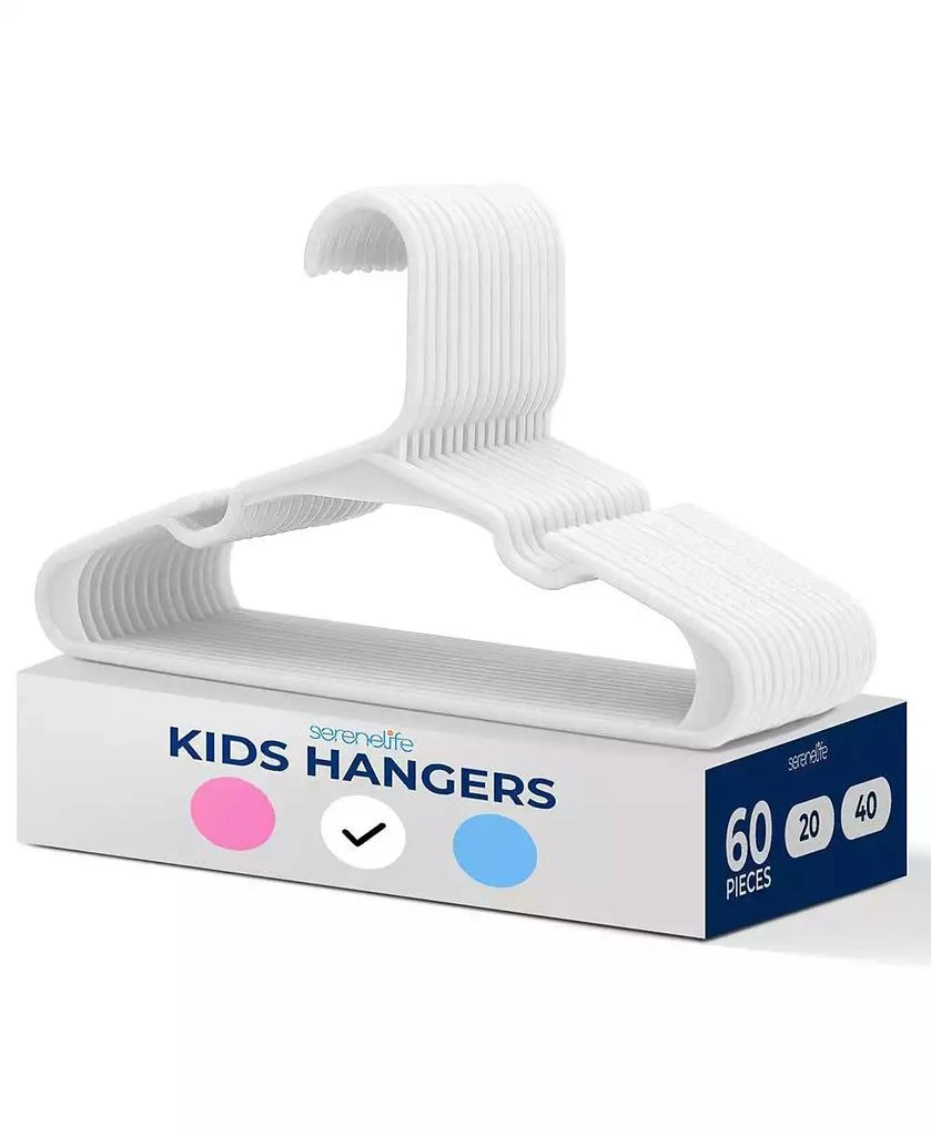 SereneLife 60 Pcs. Non-Slip Plastic Kids Hangers - Durable and Space-Saving Closet Organizers