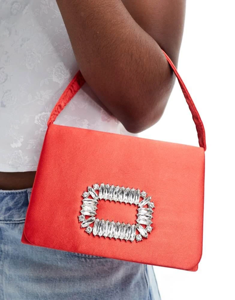 True Decadence True Decadence satin bag with brooch embellishment in red 1