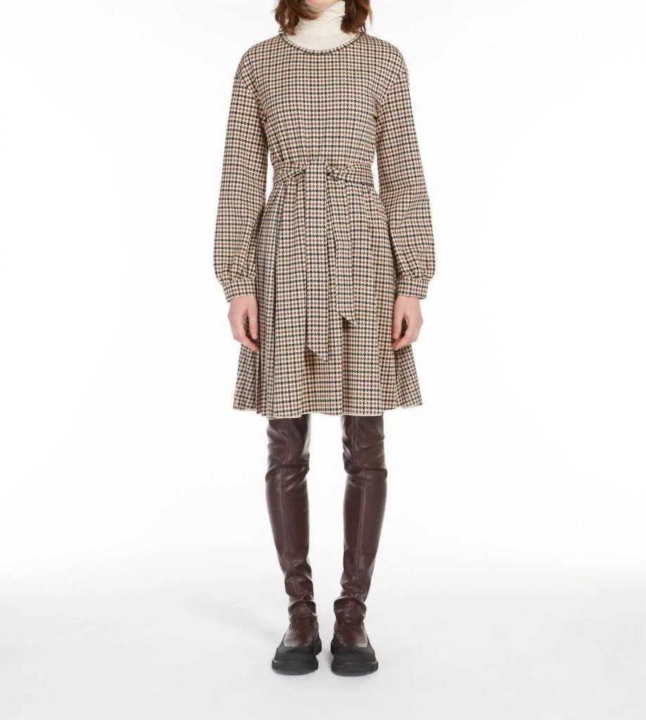 Weekend Max Mara Vetta Fit And Flare Houndstooth Dress In Camel 2
