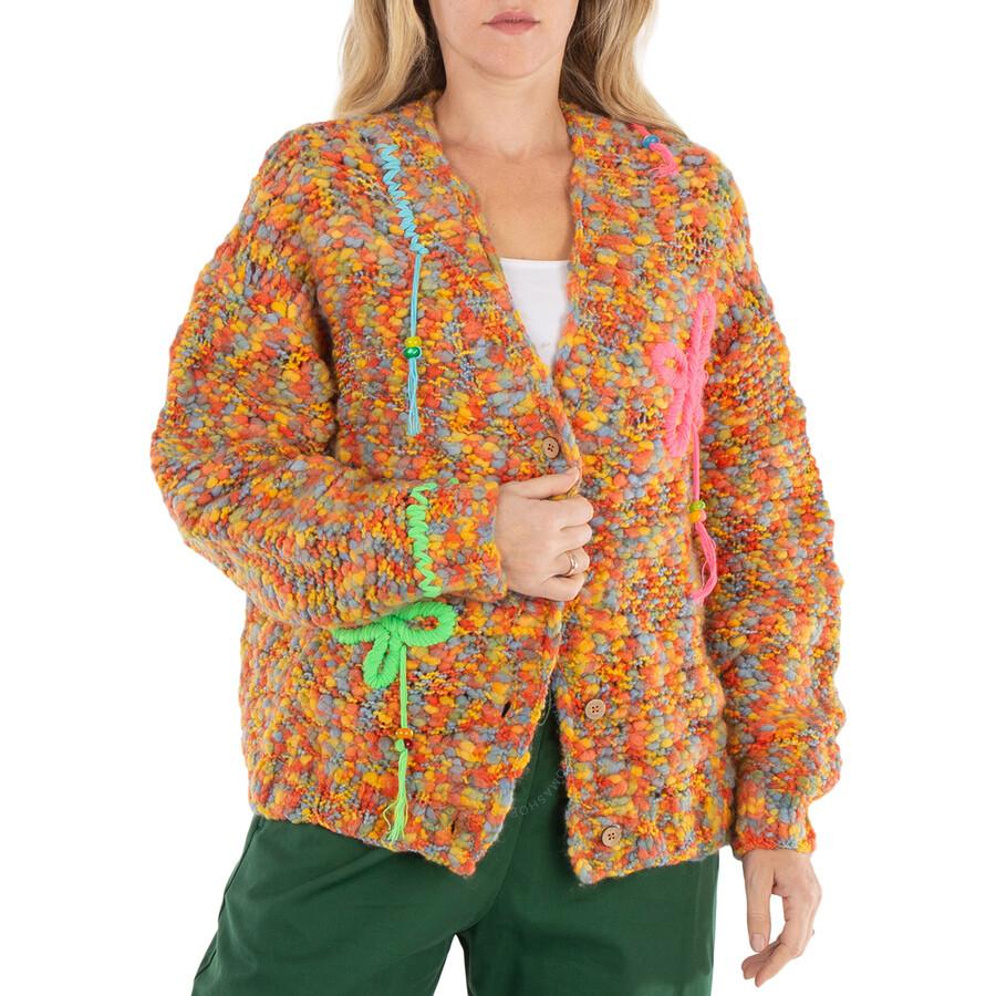 MIRA MIKATI Ladies Multi Floral-Embroidered Open-Knit Cardigan