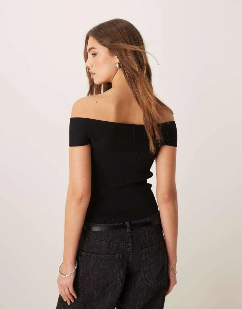 GINA TRICOT Gina Tricot compact knitted top with off shoulder detail in black 3