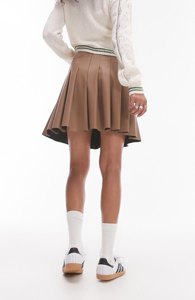 Topshop Pleated Faux Leather Miniskirt