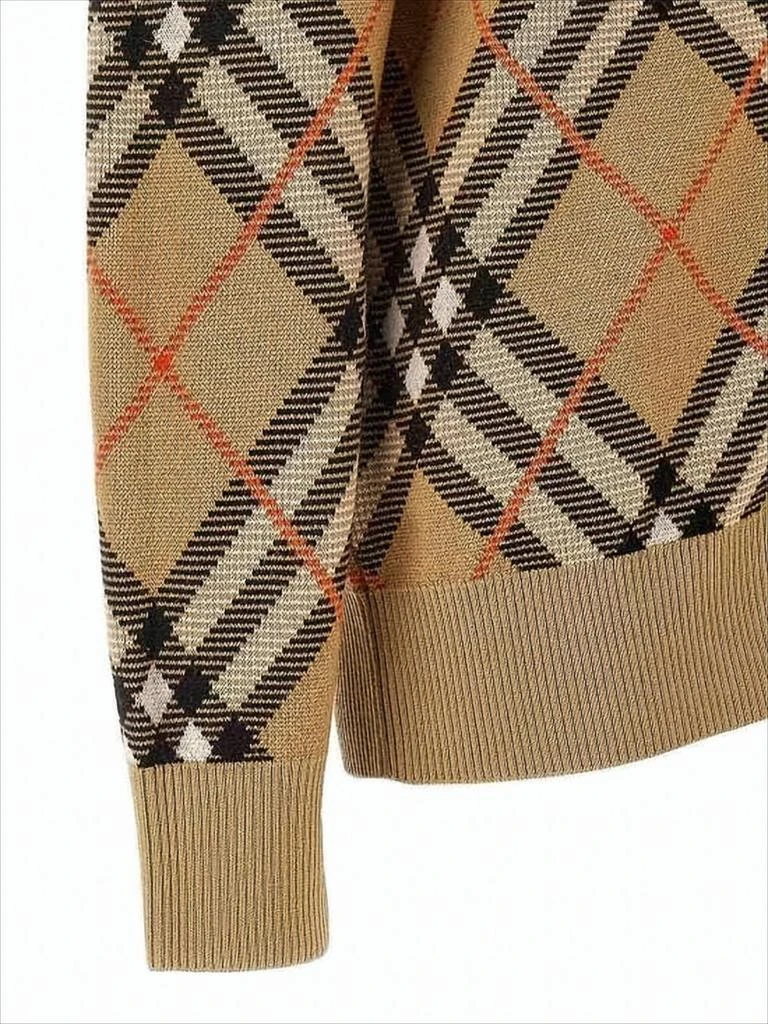 Burberry Beige Check Pattern Cardigan with V-Neckline 4