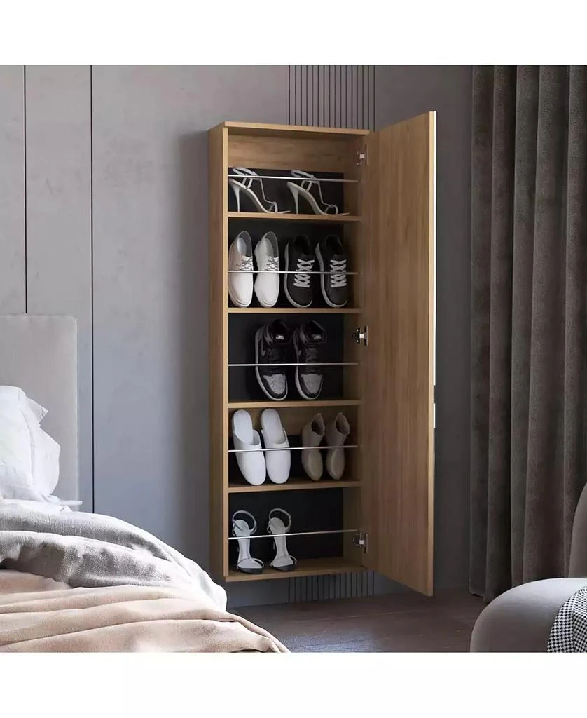 FM FURNITURE Queen Creek Shoe Rack with Mirror and One Door, Natural Oak 7