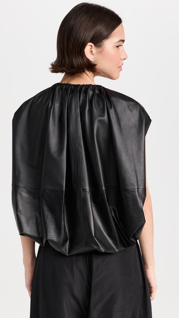 Tibi Feather Weight Leather Shirred Neck Circular Top