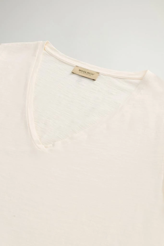 Woolrich Pure Cotton Slub T-Shirt with V-Neck - Women - Pink 6