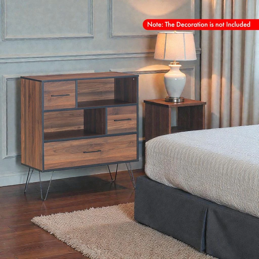 Hivvago 3-Level Wooden Storage Chest with Drawers and Metal Leg Base 2