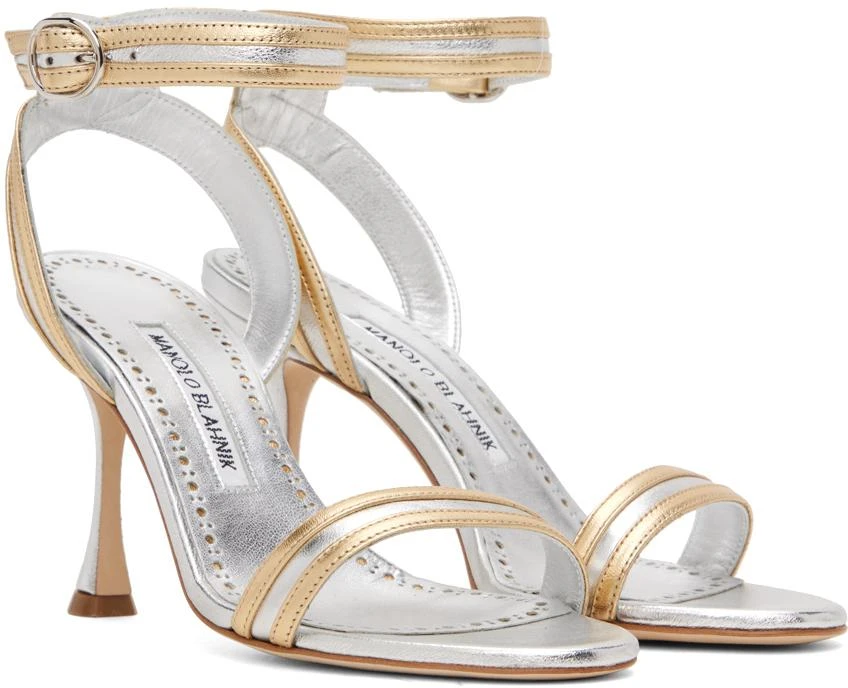 Manolo Blahnik Silver & Gold Chongasa Heeled Sandals 4