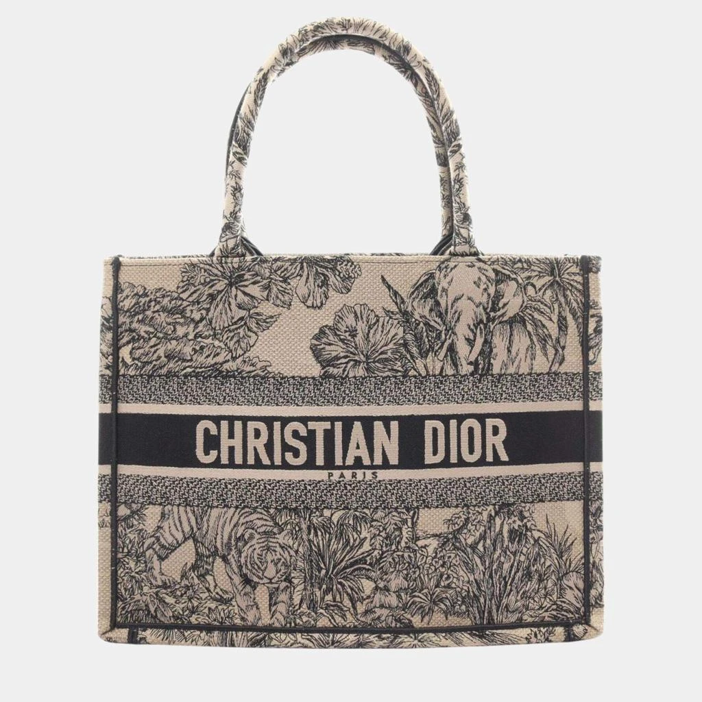 Dior Christian Dior Canvas Beige Black Book Tote Medium Embroidery Bag 1