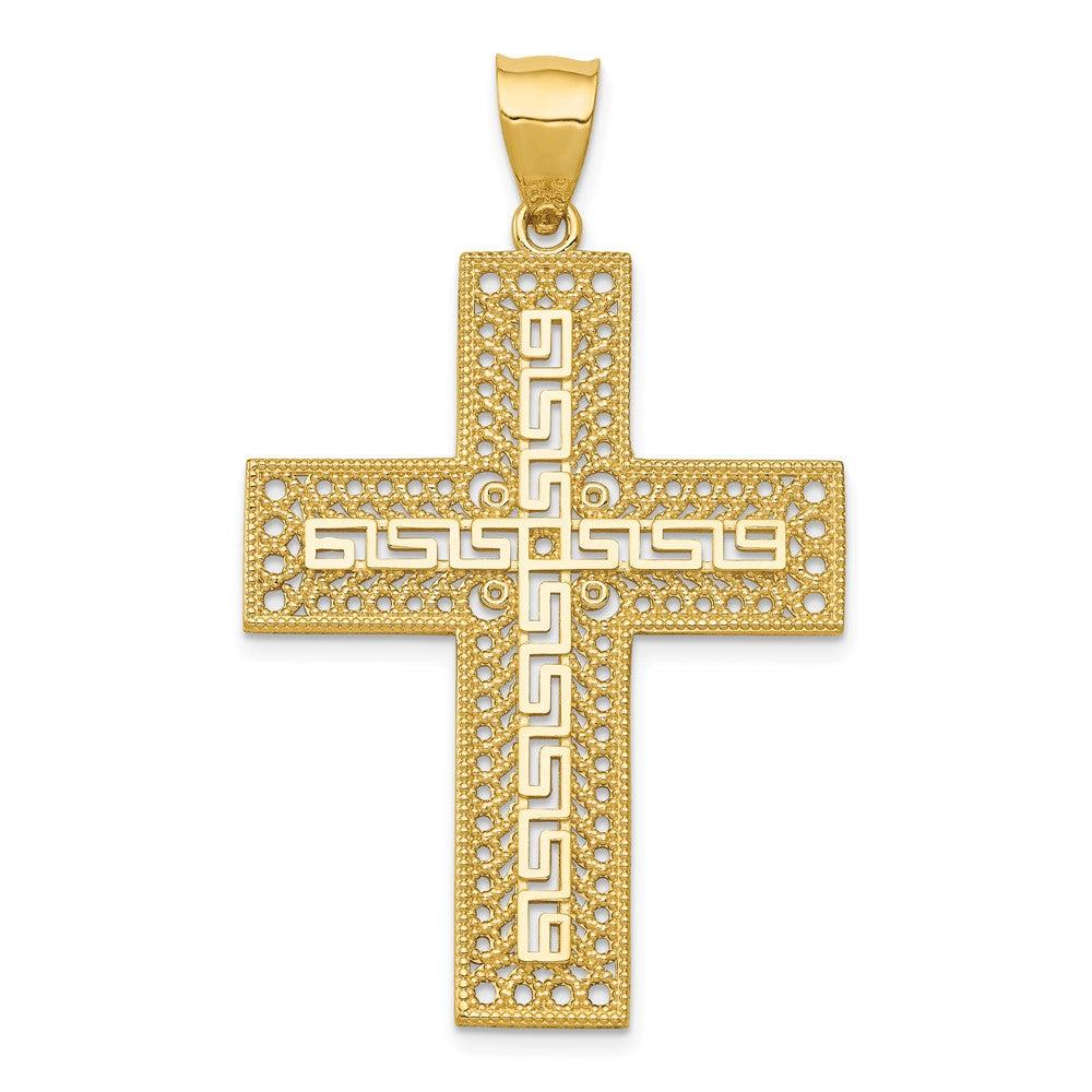 Diamond2Deal 14k Yellow Gold Greek Key Filigree Cross Pendant