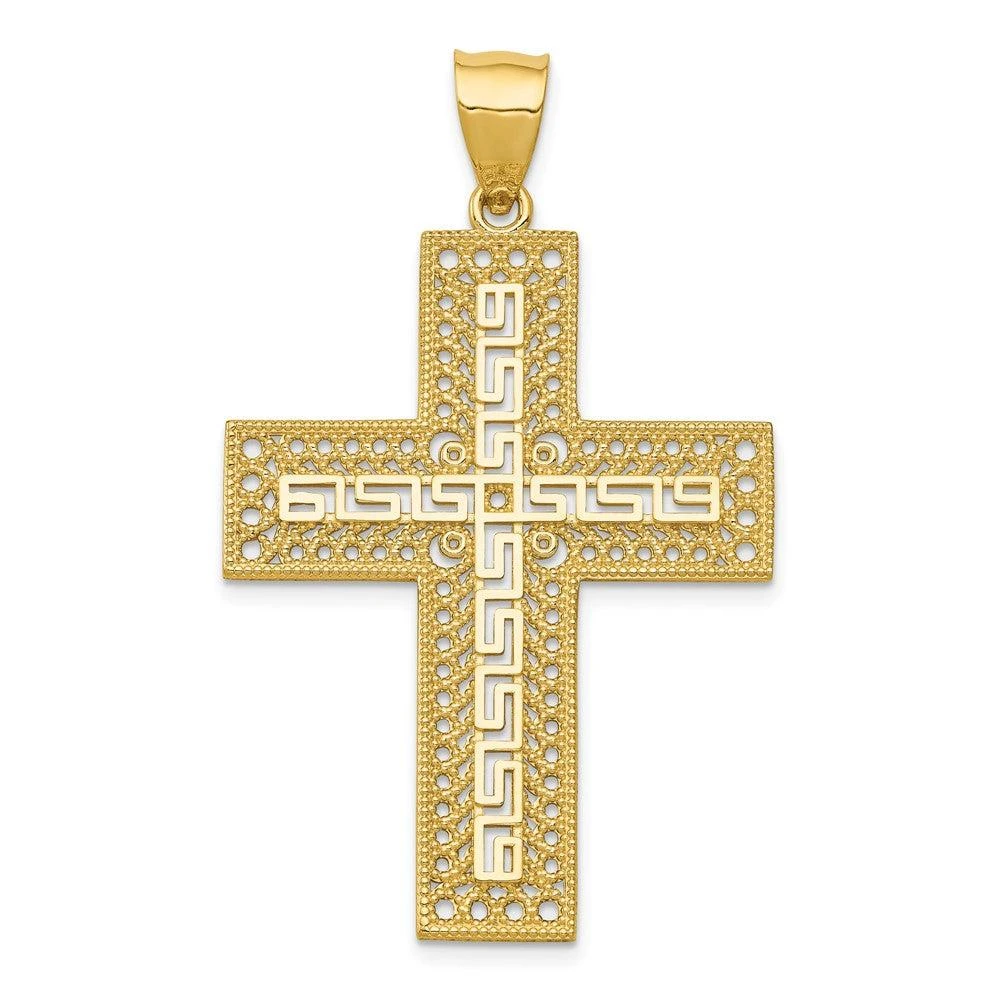 Diamond2Deal 14k Yellow Gold Greek Key Filigree Cross Pendant 1