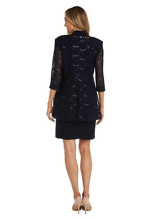 R & M Richards M Richards 2Pc Stripe Dot Sequin Lace And Ity Jacket Dress 2