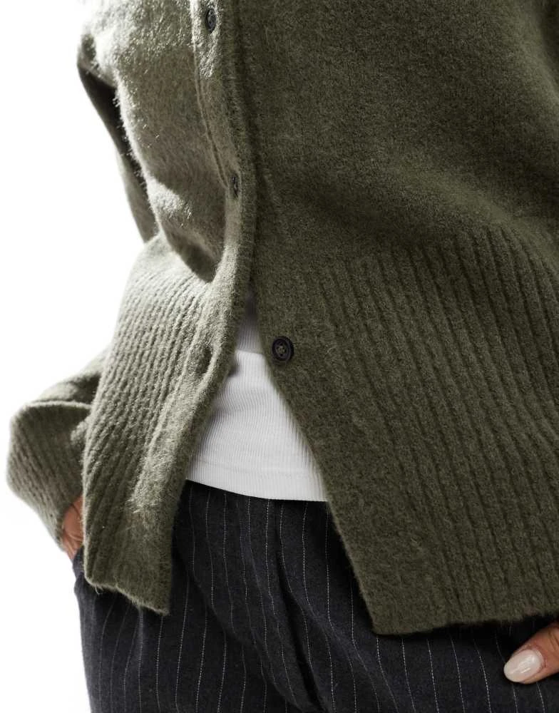 ASOS ASOS DESIGN ribbed hem longline cardigan in khaki 3