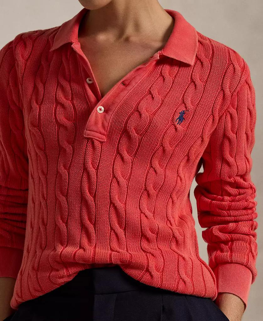 Ralph Lauren Women's Cable-Knit Cotton Long-Sleeve Polo