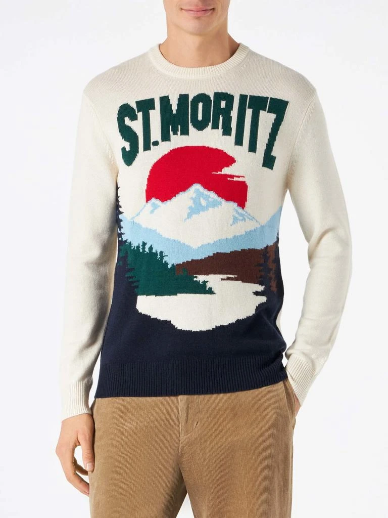Mc2 Saint Barth Man Sweater With St.moritz Postcard Jacquard 1