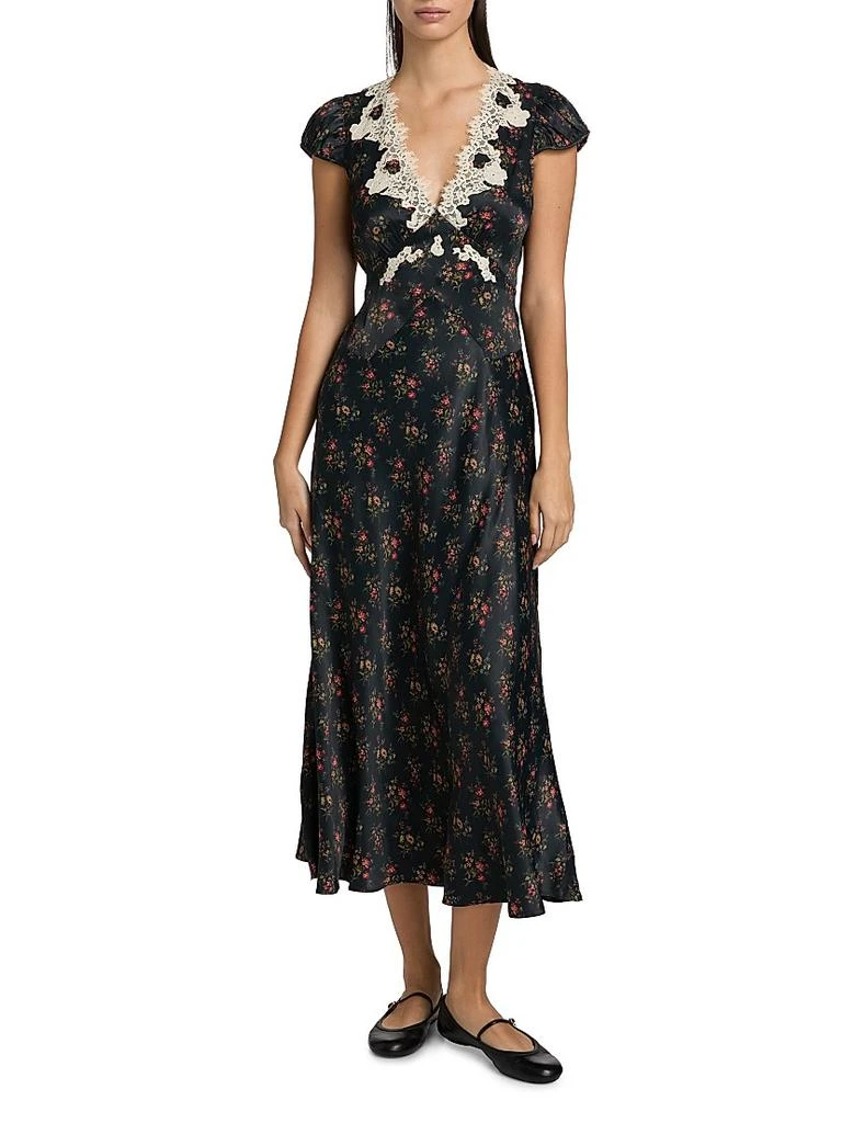 DÔEN Coraline Lace-Trim Floral Satin Midi-Dress 3