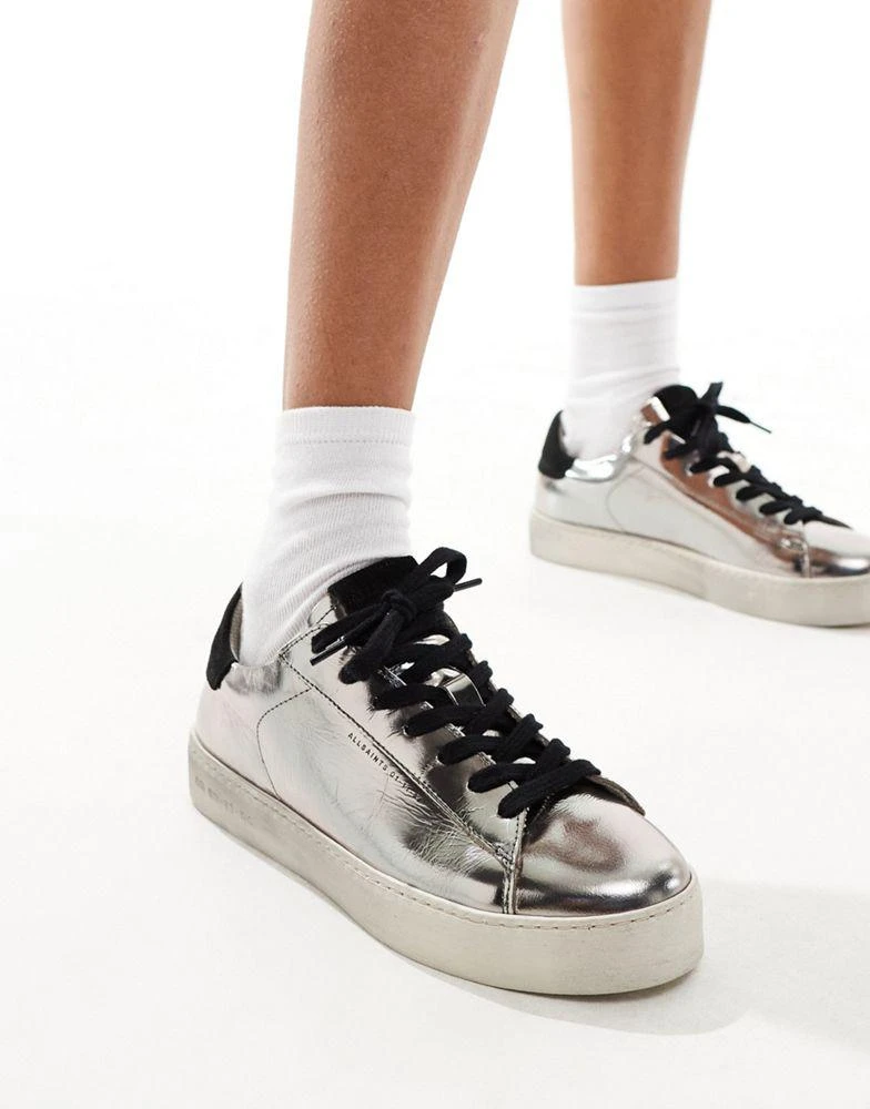 ALL SAINTS AllSaints Shana metallic leather trainers in silver 3