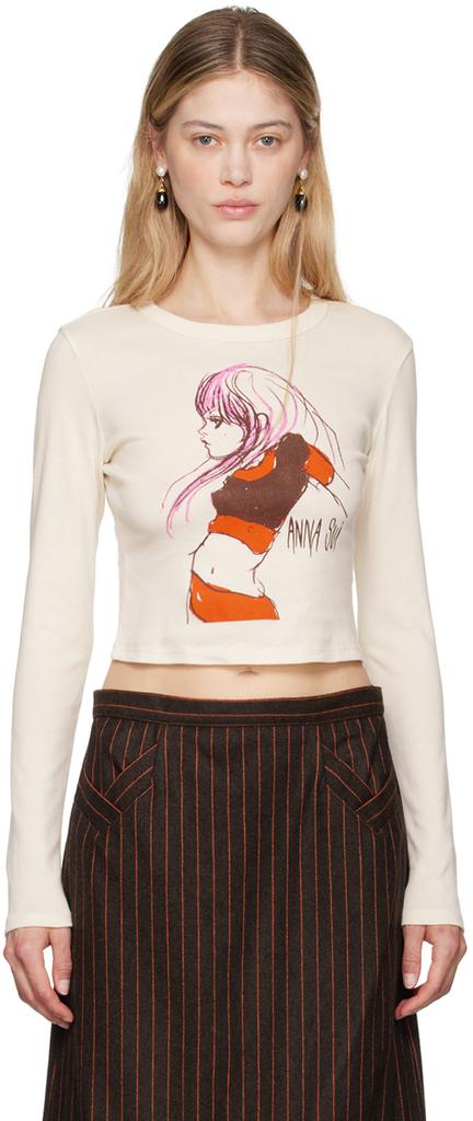 【関税込み】Anna Sui ホワイト Beach Girl ベビーTシャツ Anna Sui White Crewneck Beach Girl Baby T-shirt S - T-Shirts