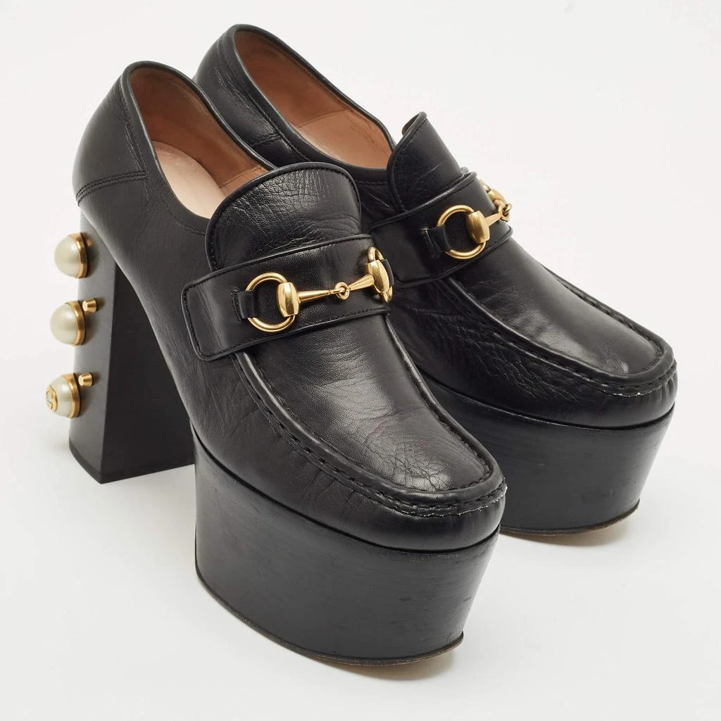 Gucci Gucci Black Leather Pearl Studded Vegas Platform Loafer Pumps Size 39 4