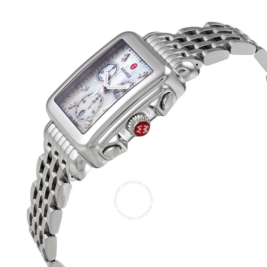Michele Deco Chronograph Quartz Diamond White Mother of Pearl Dial Ladies Watch MWW06A000778