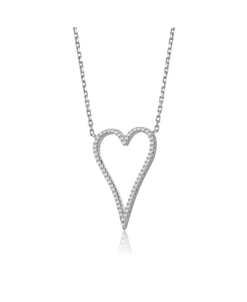 Rachel Glauber White Gold Plated with Cubic Zirconia Elongated Open Heart Halo Pendant Necklace 3