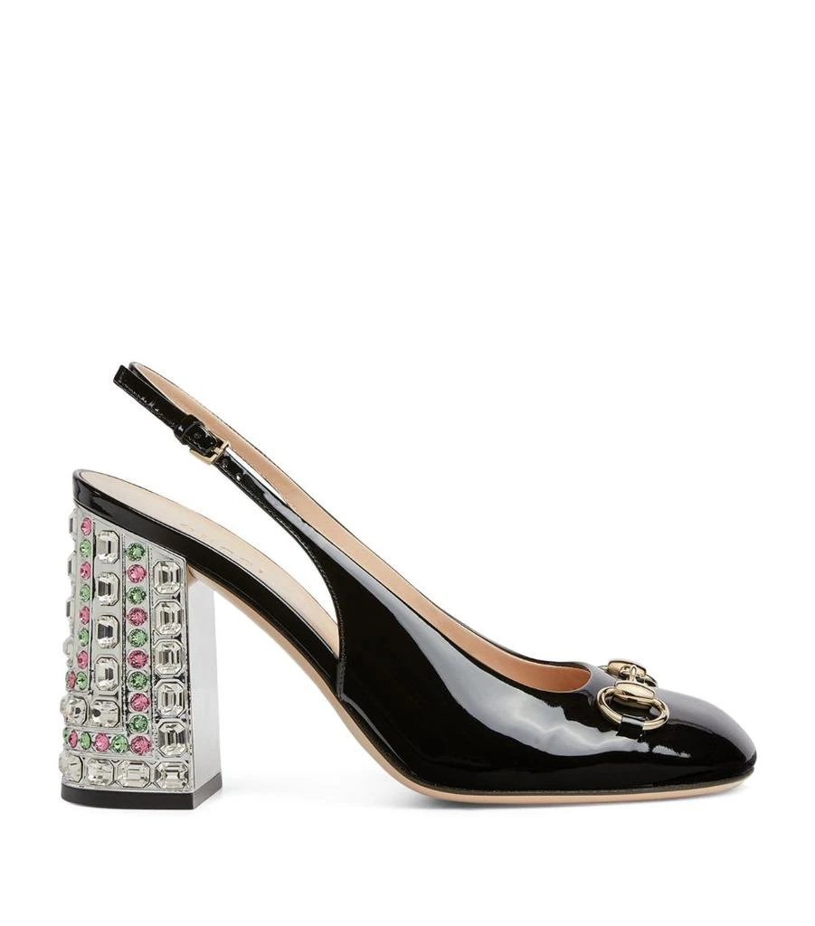 Gucci Patent Leather Embellished Horsebit Slingback Pumps 95 1