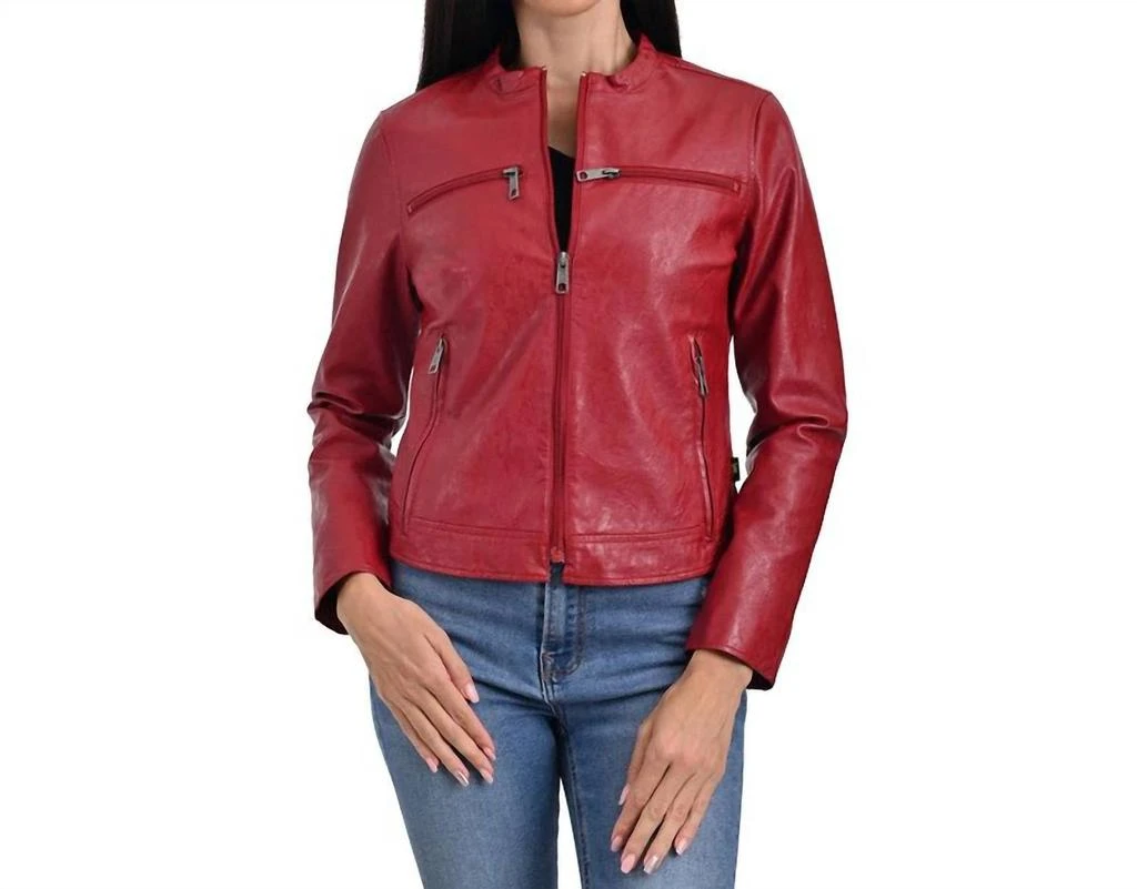 LEE Synthetic Leather Racer Jacket In Red 1