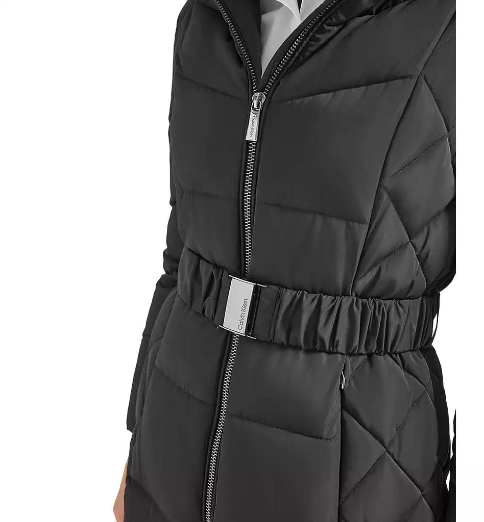 Calvin Klein Women's Diamond Quilted Side Belted Hooded Puffer Coat 4